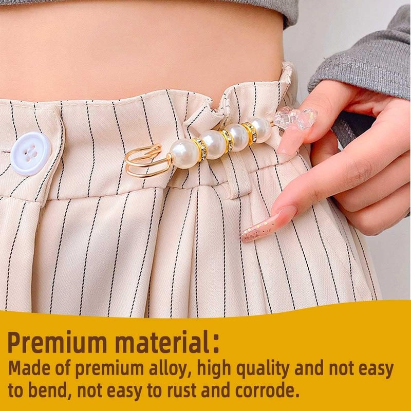 yuntop 5 Pieces Pearl Brooch Safety Pins for Clothes Safety Pin for Women Fashion Sweater Shawl Collar Dresses Cardigan Clips Faux Crystal Pearl Brooches Set for Girls Jewelry Decoration Accessories (Gold) - Image 4